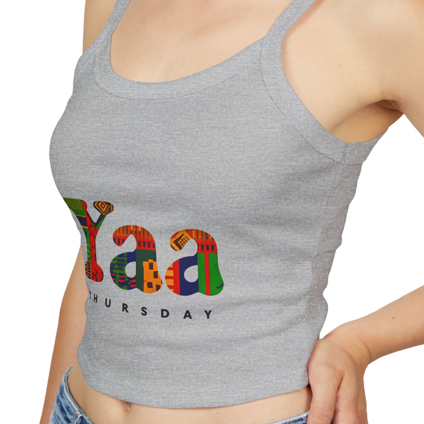 Colorful 'Yaa Thursday' Women's Spaghetti Strap Tank Top, Casual Summer Apparel, Graphic Tees, Festival Fashion, Bohemian Style