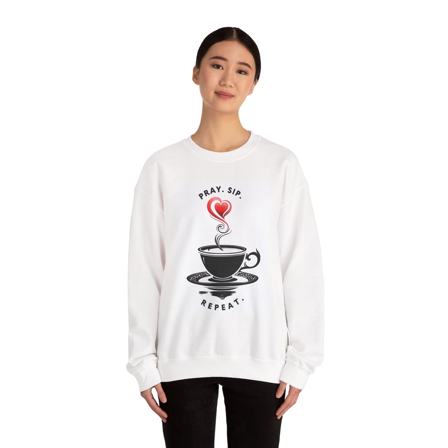 Cozy Coffee Lover Crewneck Sweatshirt - Pray Sip Repeat, Relaxed Fit Gift, Perfect for Coffee Lovers, Casual Cozy Wear, Thoughtful Gift Idea
