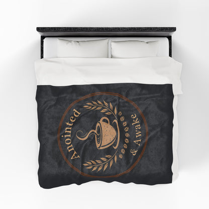 Cozy Velveteen Plush Blanket - Anointed & Awake, Coffee Lover Gift, Warm Home Decor, Ideal for Relaxation, Snuggle Up This Winter