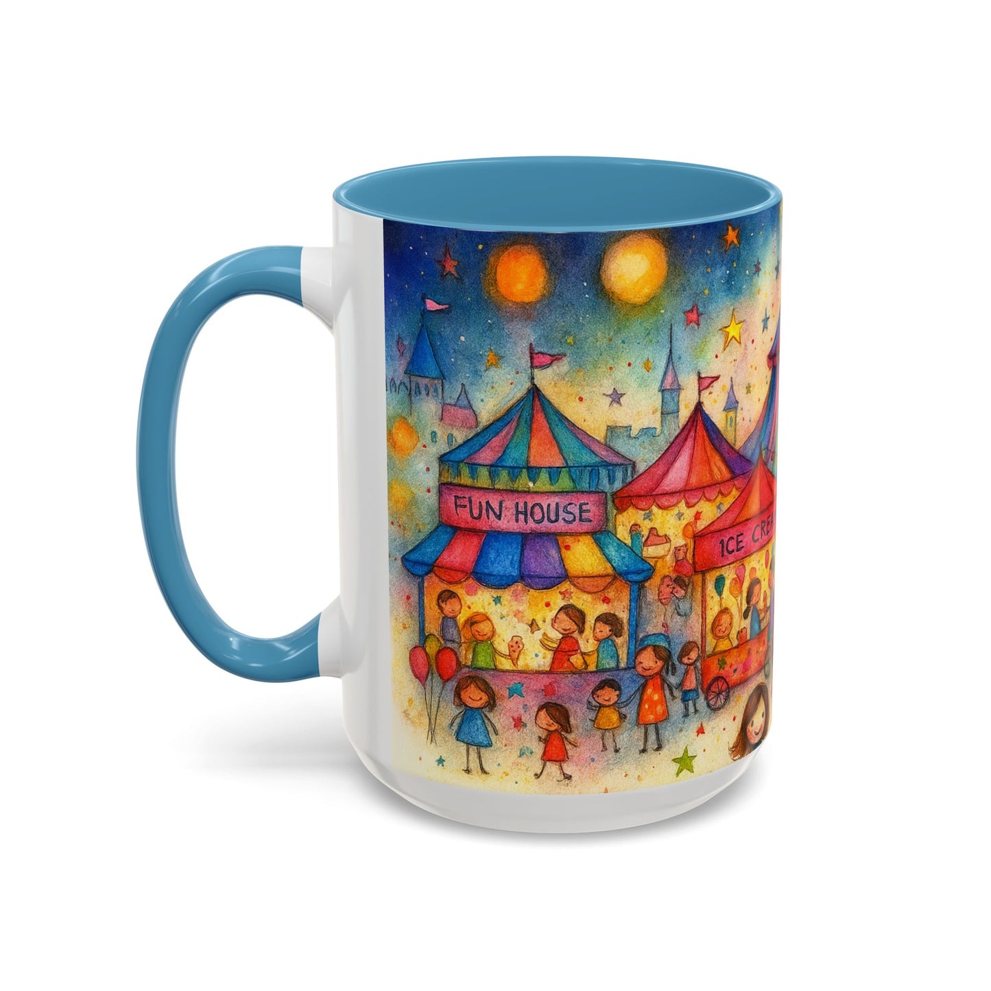 Whimsical Carnival Mug with Colorful Fairground Design, Perfect for Coffee Lovers, Gifts for Festivals, Cute Art Mug, Tea Cup