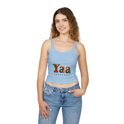 Colorful 'Yaa Thursday' Women's Spaghetti Strap Tank Top, Casual Summer Apparel, Graphic Tees, Festival Fashion, Bohemian Style