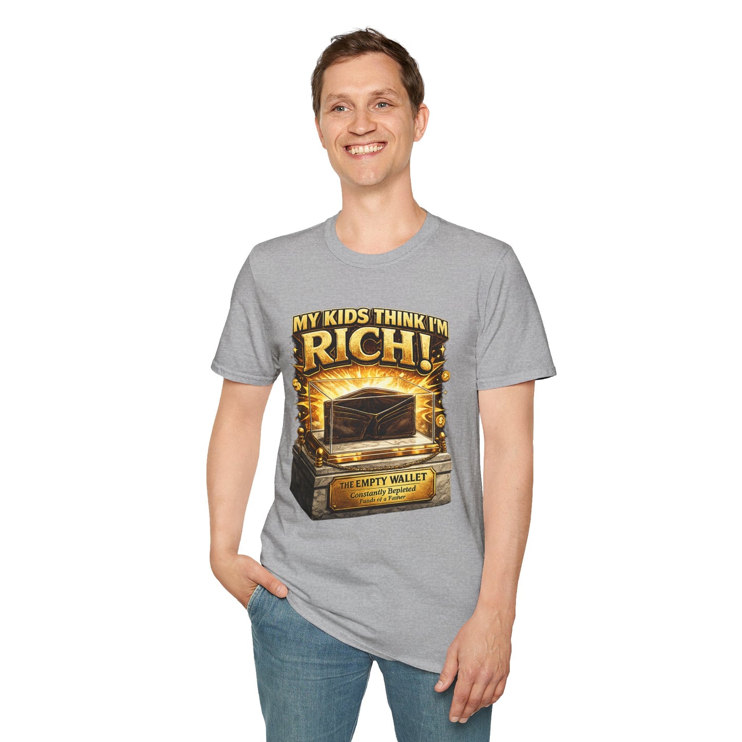My Kids Think I'm Rich T-Shirt — Funny Parent Tee with Empty Wallet Design