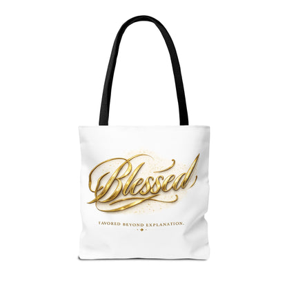 Blessed Gold Script Tote Bag – Inspirational Faith Canvas Grocery Bag