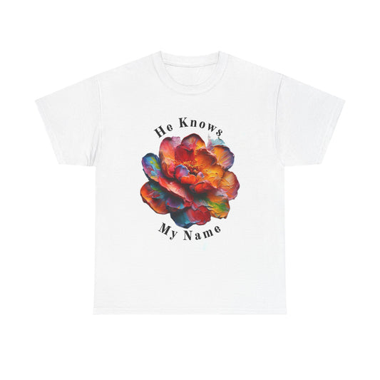 Colorful Floral Tee - He Knows My Name, Comfortable Unisex Tee, Gift for Friends, Vibrant Floral Shirt, Casual Fashion, Spring Style