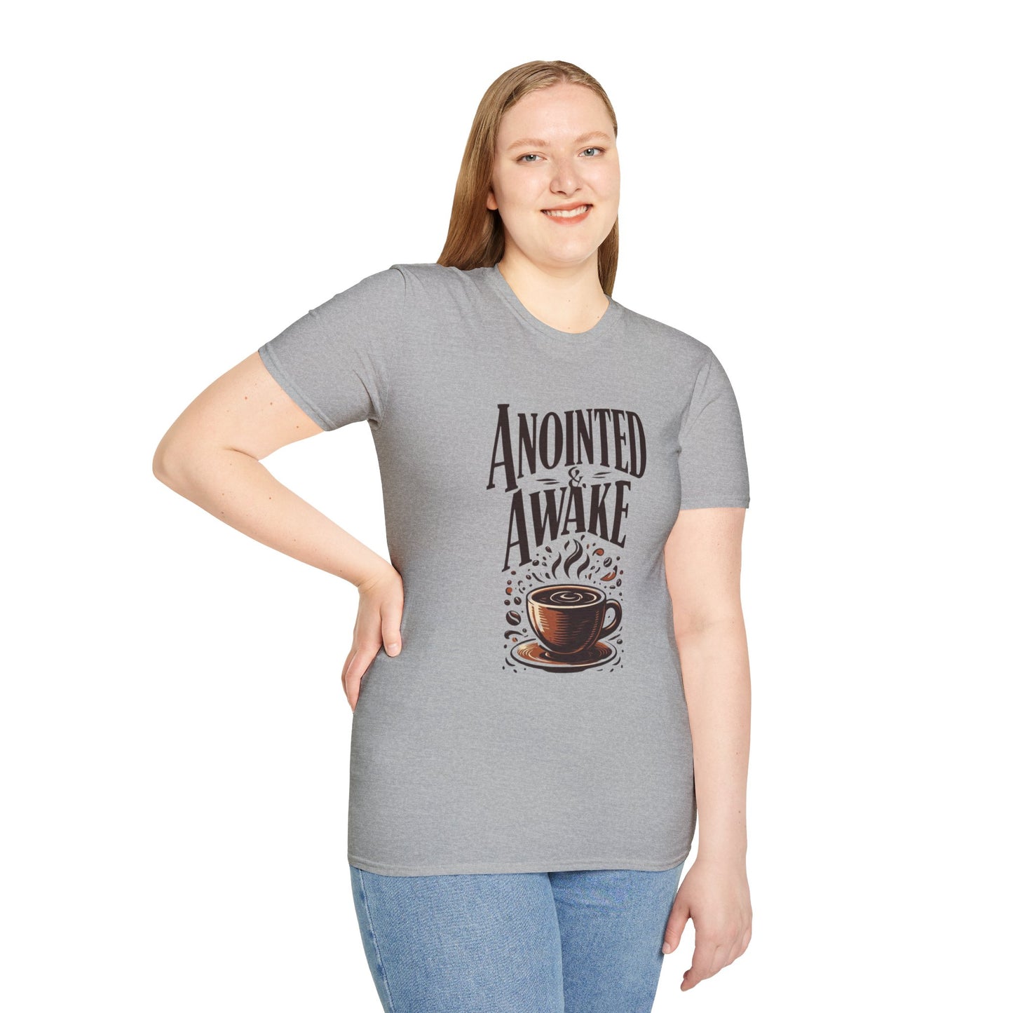 Coffee Lovers Unisex T-Shirt | Anointed & Awake Graphic Tee for Gift, Everyday Wear, Casual Style, Spiritual Motivational Shirt