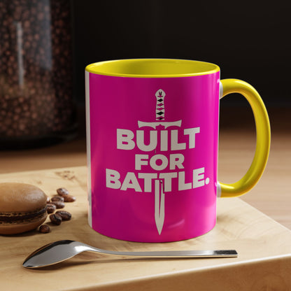Built for Battle Accent Coffee Mug | Motivational Cup, Team Spirit, Gift for Fighters, Pink Mug, Unique Kitchenware