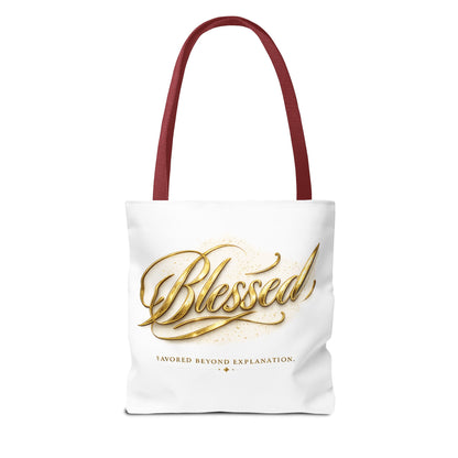 Blessed Gold Script Tote Bag – Inspirational Faith Canvas Grocery Bag