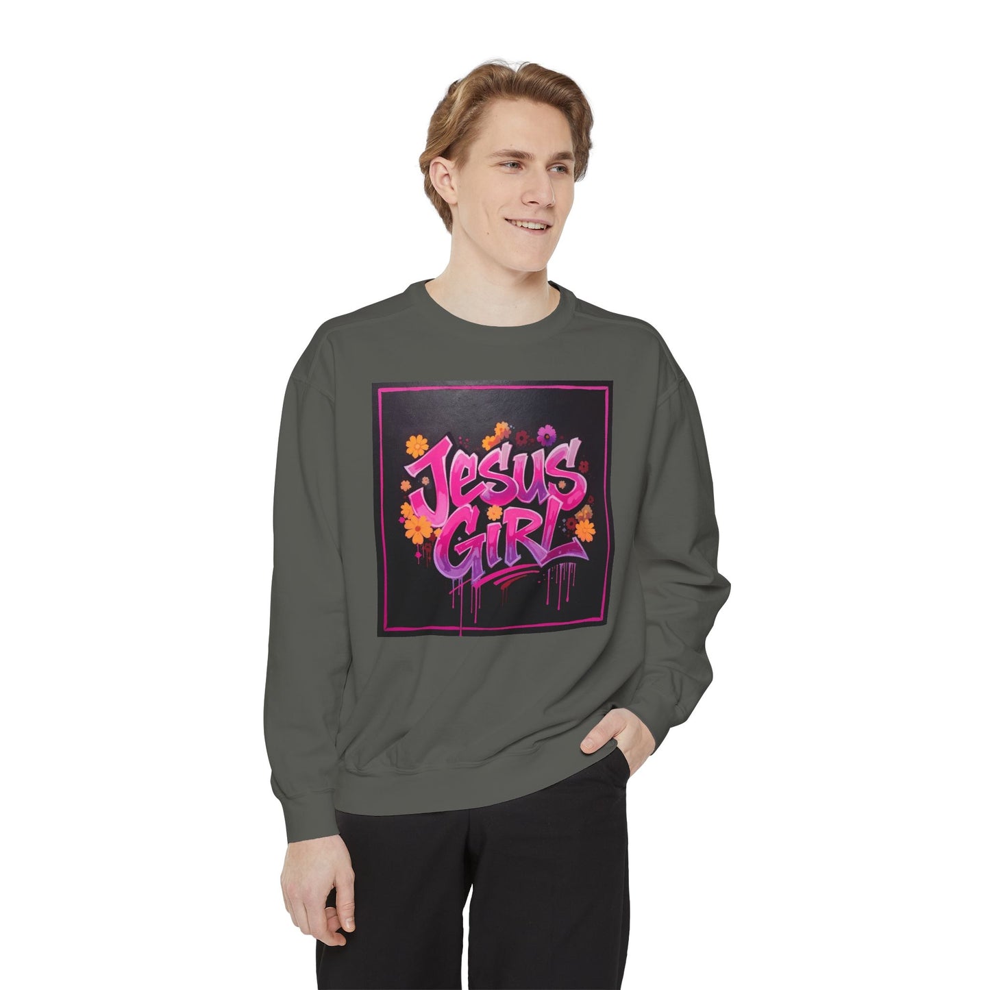 Jesus Girl Unisex Garment-Dyed Sweatshirt - Cozy Casual Wear, Perfect for Faith-Based Gifts, Church Events, and Everyday Comfort