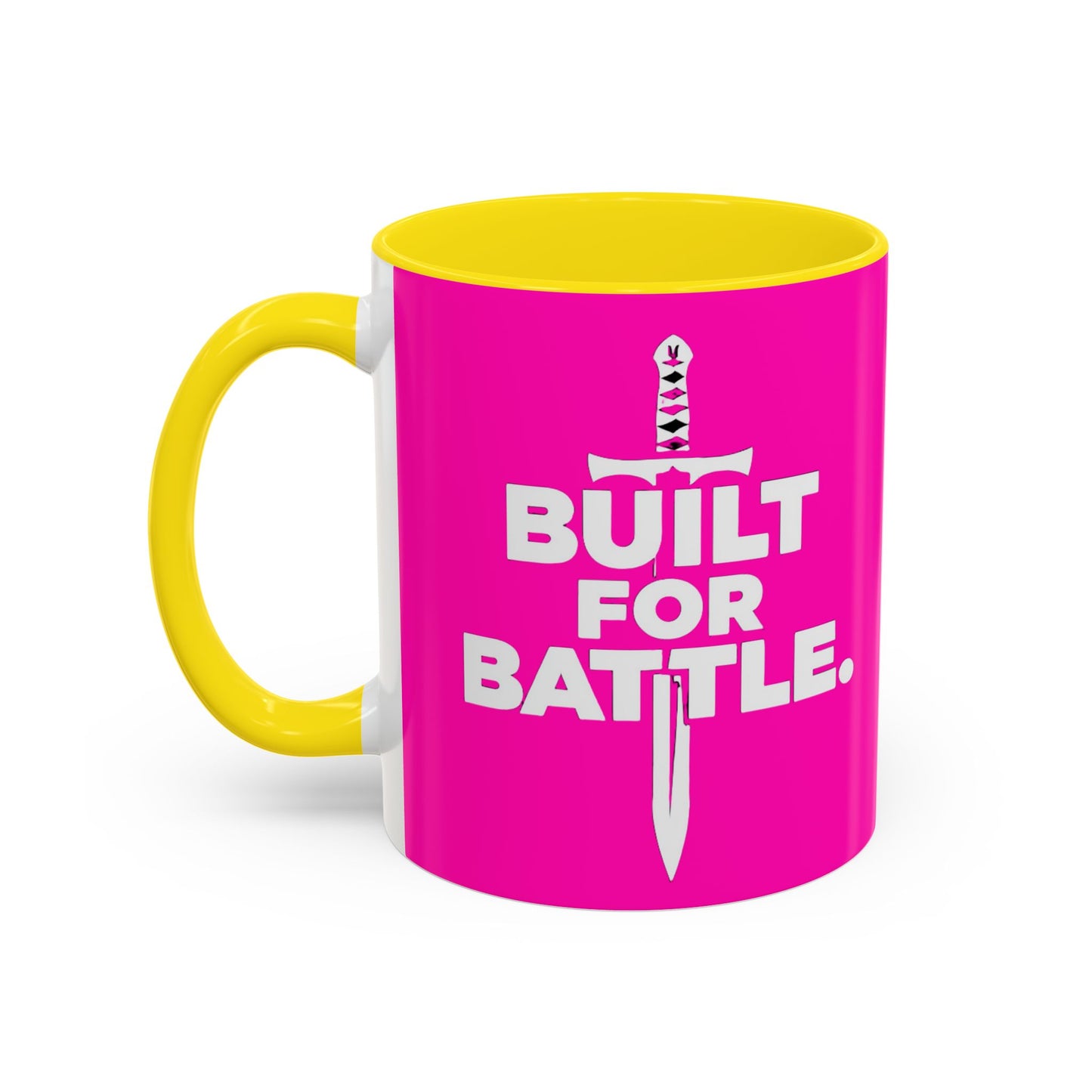 Built for Battle Accent Coffee Mug | Motivational Cup, Team Spirit, Gift for Fighters, Pink Mug, Unique Kitchenware