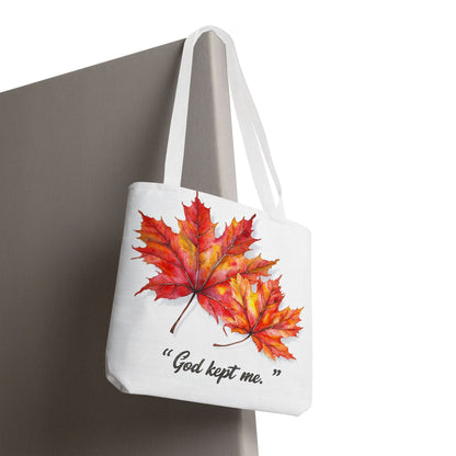 Autumn Leaves Tote Bag, God Kept Me Quote, Fall Accessories, Eco-Friendly Shopping Bag, Seasonal Gift, Canvas Bag