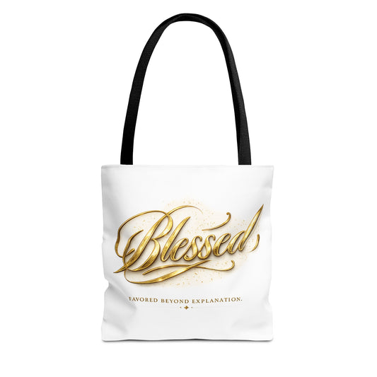Blessed Gold Script Tote Bag – Inspirational Faith Canvas Grocery Bag