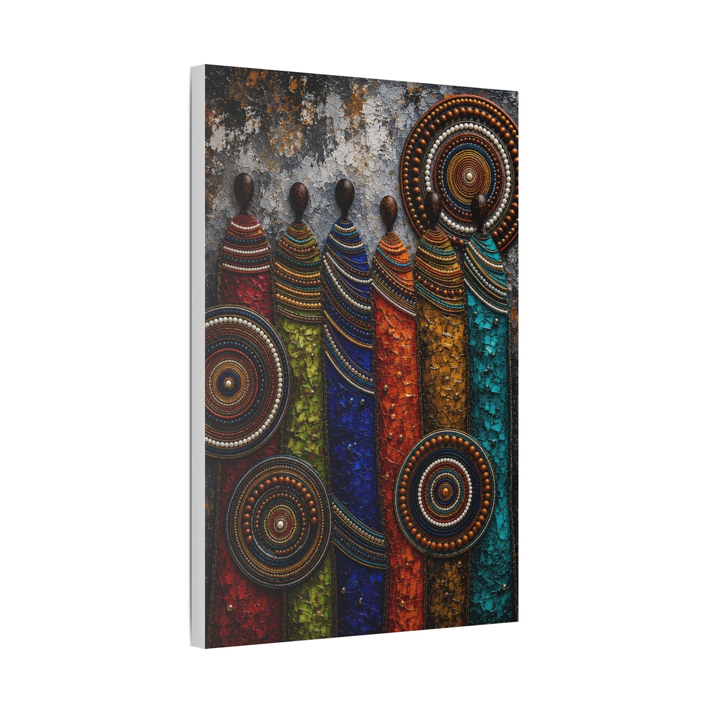 Abstract Tribal Figures Stretched Canvas Wall Art — Colorful African-Inspired Home Decor