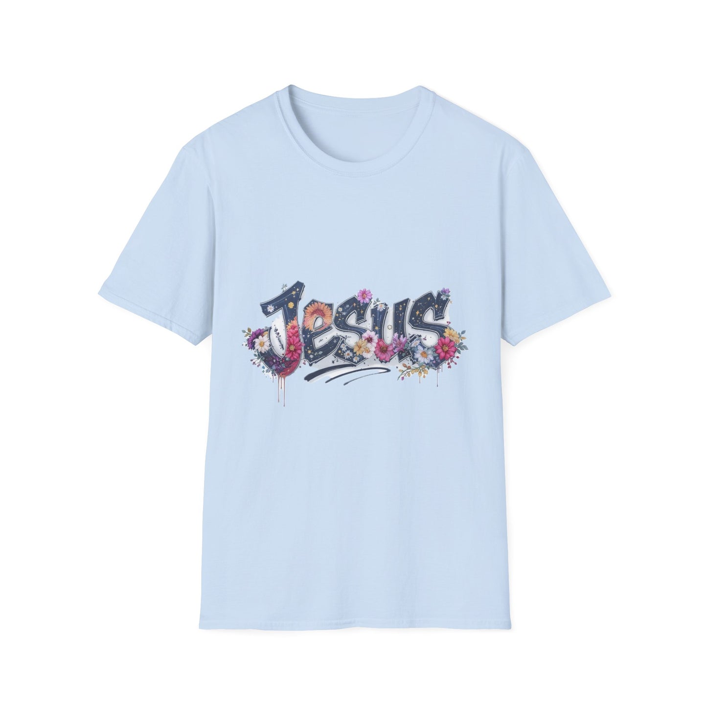 Colorful Jesus Grafitti T-Shirt, Unisex Softstyle Tee, Casual Faith-Based Apparel, Christian Gift, Inspirational Shirt