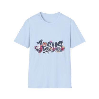 Colorful Jesus Grafitti T-Shirt, Unisex Softstyle Tee, Casual Faith-Based Apparel, Christian Gift, Inspirational Shirt