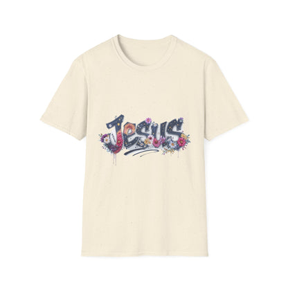 Colorful Jesus Grafitti T-Shirt, Unisex Softstyle Tee, Casual Faith-Based Apparel, Christian Gift, Inspirational Shirt