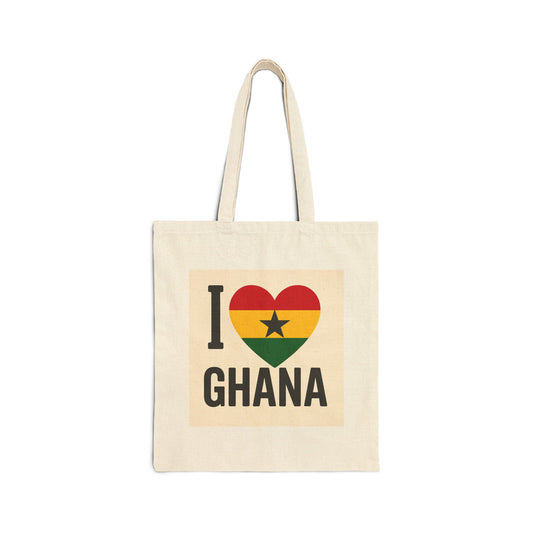 I Love Ghana Cotton Canvas Tote Bag, Eco-Friendly Shopping Bag, Gift for Travelers, Beach Tote, Sustainable Fashion Accessory