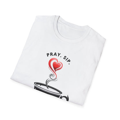 Inspirational Coffee T-Shirt, Pray Sip Repeat Tee, Unisex Softstyle Shirt, Gift for Coffee Lovers, Relaxed Everyday Wear