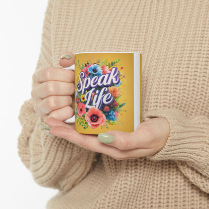 Floral Inspirational Ceramic Mug - Speak Life, Motivational Gift, Coffee Cup, Home Decor, Mother's Day, Birthday