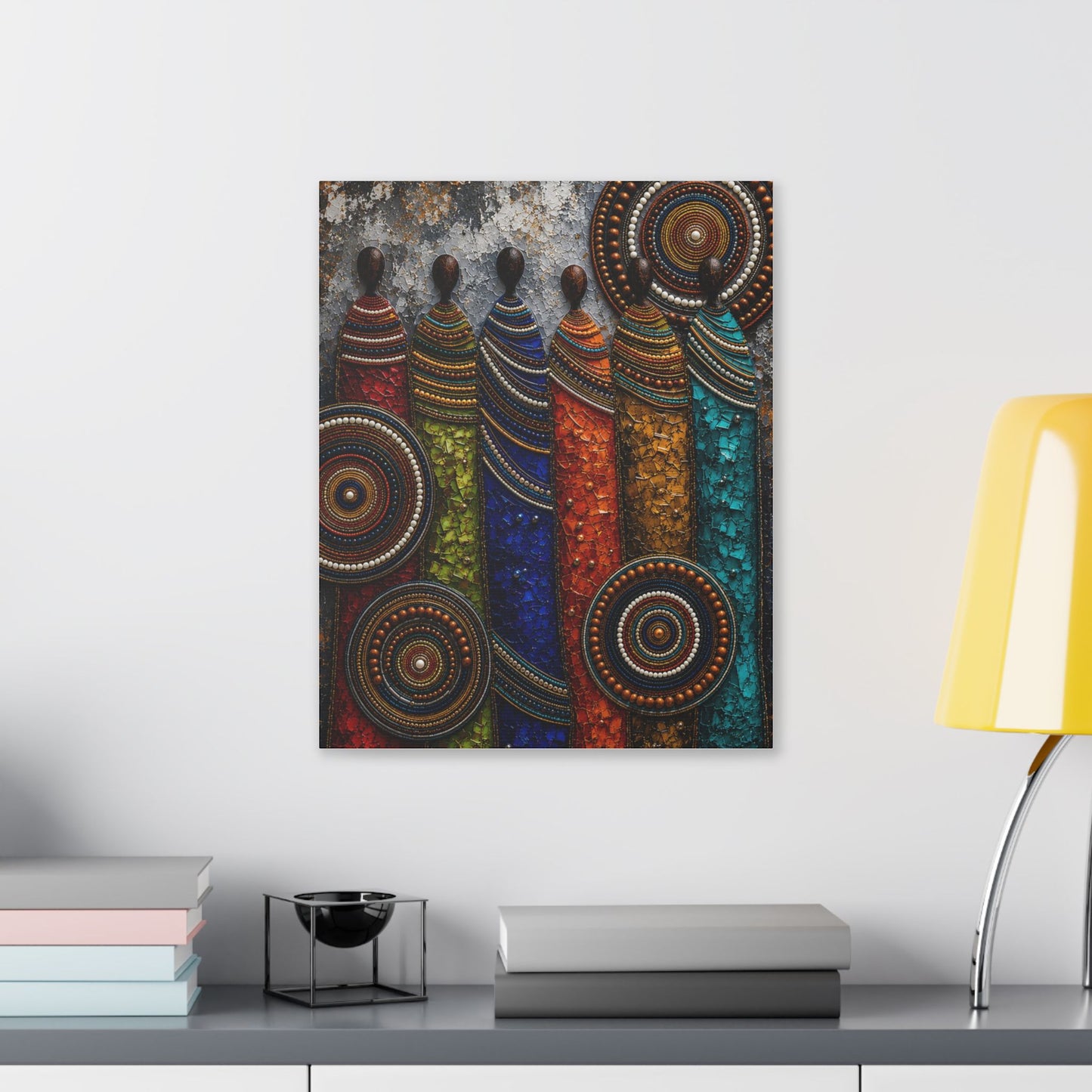 Abstract Tribal Figures Stretched Canvas Wall Art — Colorful African-Inspired Home Decor