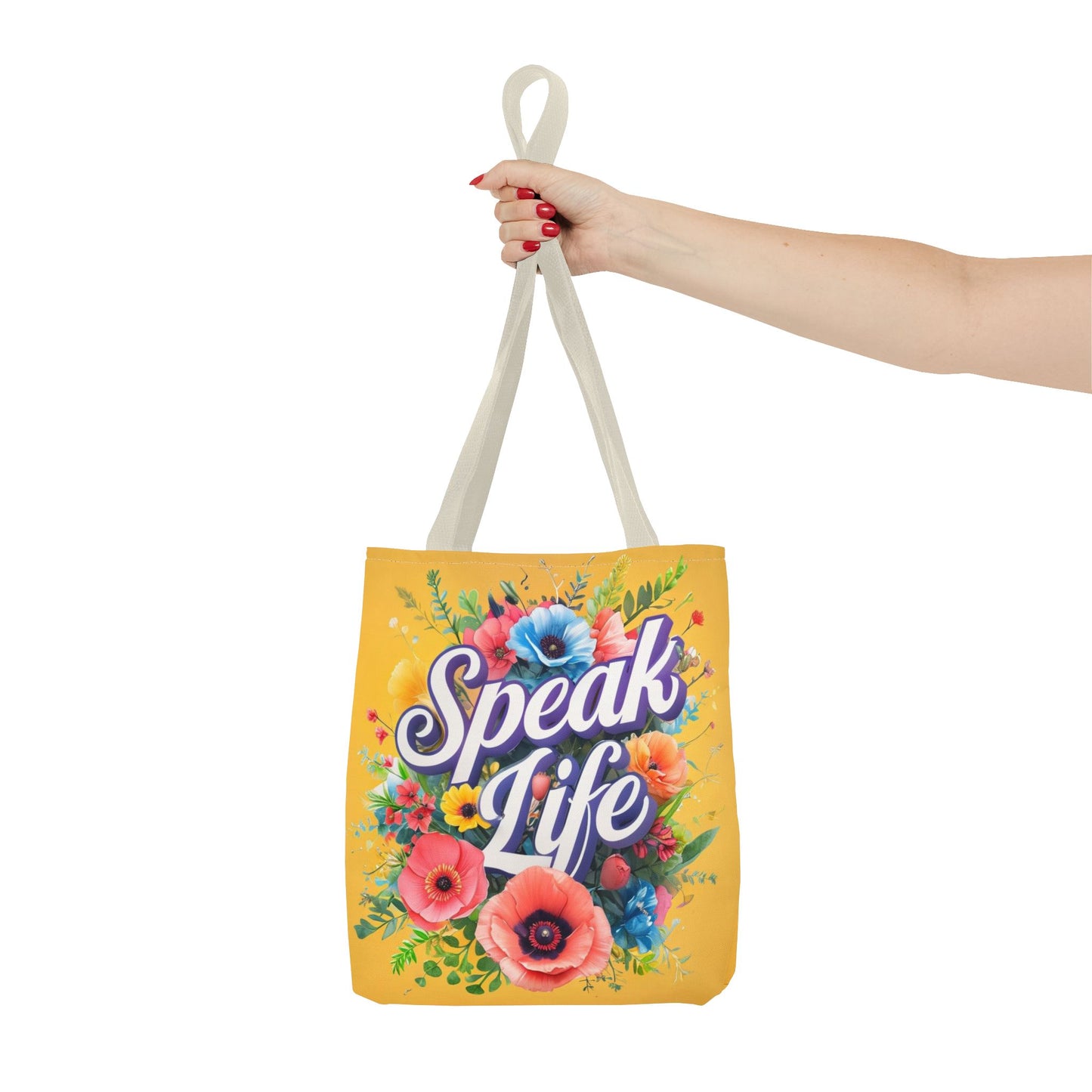 Vibrant Floral Tote Bag - Speak Life, Eco-Friendly Shopping Bag, Gift for Her, Beach Bag, Inspirational Quote Accessory