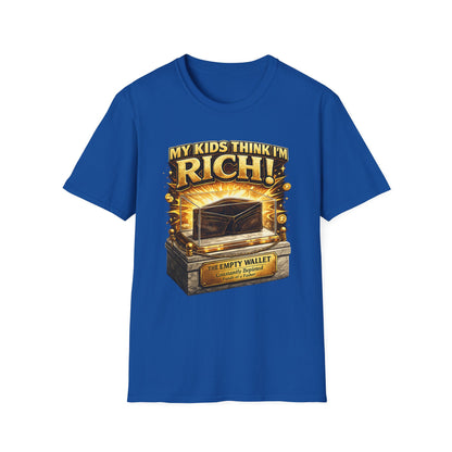 My Kids Think I'm Rich T-Shirt — Funny Parent Tee with Empty Wallet Design