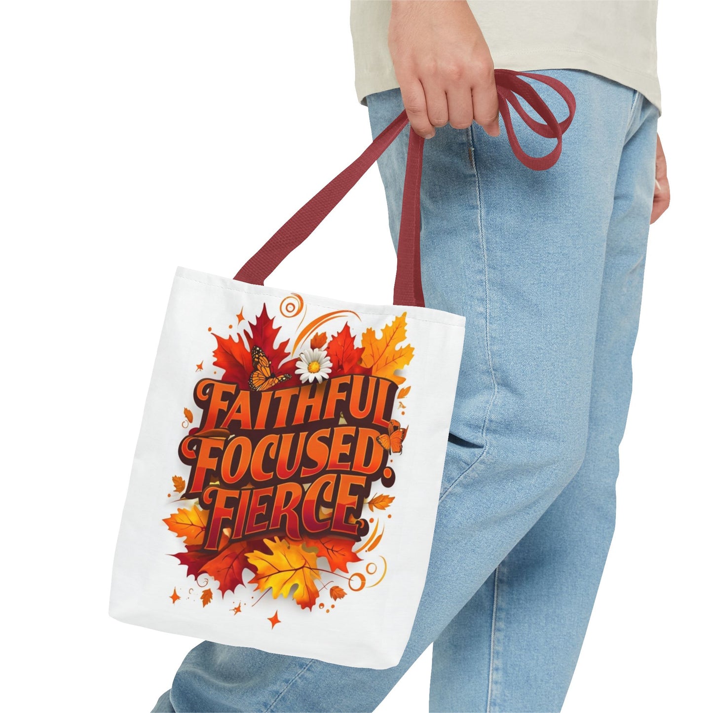Faithful Focused Fierce Fall Tote Bag, Autumn Shopping Tote, Inspirational Gift Bag, Seasonal Decor, Holiday Essentials