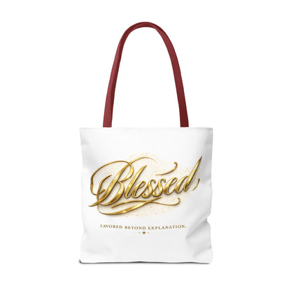 Blessed Gold Script Tote Bag – Inspirational Faith Canvas Grocery Bag