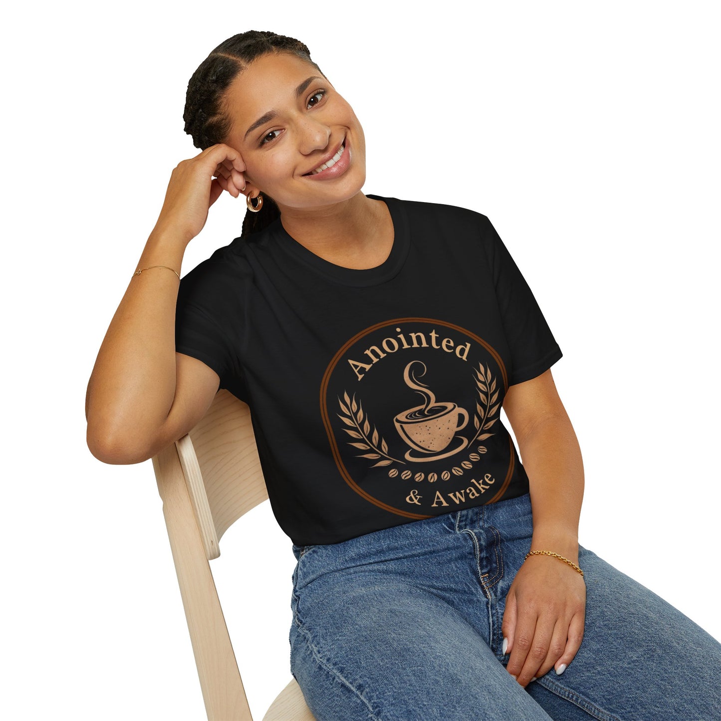 Anointed & Awake Coffee Lover T-Shirt, Unisex Tee, Gift for Coffee Enthusiasts, Casual Wear, Unique Coffee Shirt, Sip & Celebrate