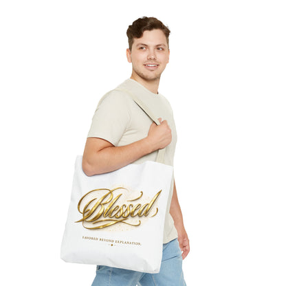 Blessed Gold Script Tote Bag – Inspirational Faith Canvas Grocery Bag