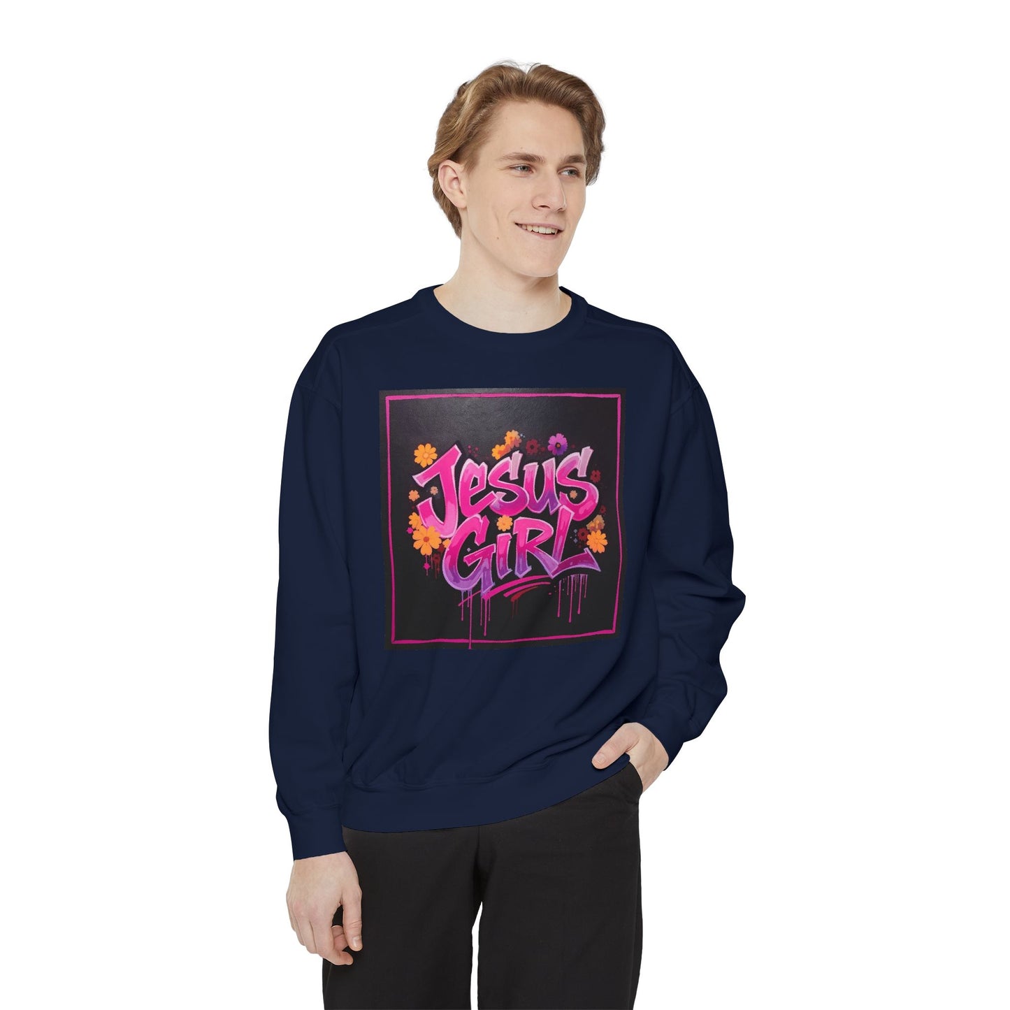 Jesus Girl Unisex Garment-Dyed Sweatshirt - Cozy Casual Wear, Perfect for Faith-Based Gifts, Church Events, and Everyday Comfort