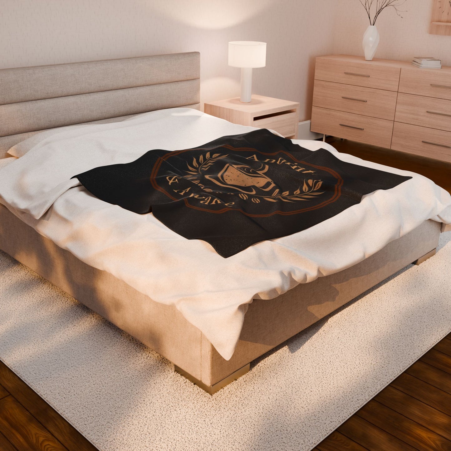 Cozy Velveteen Plush Blanket - Anointed & Awake, Coffee Lover Gift, Warm Home Decor, Ideal for Relaxation, Snuggle Up This Winter