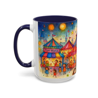 Whimsical Carnival Mug with Colorful Fairground Design, Perfect for Coffee Lovers, Gifts for Festivals, Cute Art Mug, Tea Cup