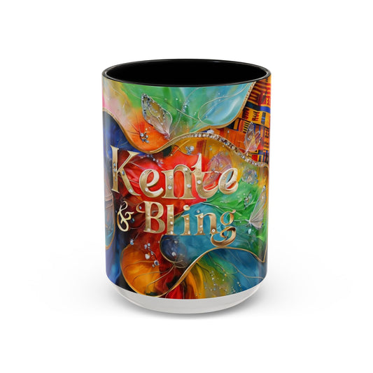 Vibrant Kente & Bling Accent Coffee Mug - Colorful Mug, Gift for Coffee Lovers, Unique Home Decor, Afrocentric Kitchenware, Cultural Mug