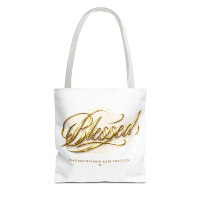 Blessed Gold Script Tote Bag – Inspirational Faith Canvas Grocery Bag