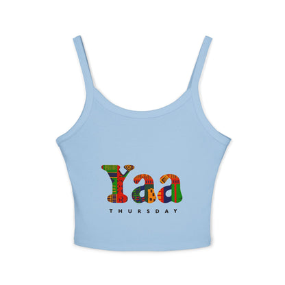 Colorful 'Yaa Thursday' Women's Spaghetti Strap Tank Top, Casual Summer Apparel, Graphic Tees, Festival Fashion, Bohemian Style