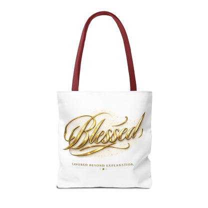 Blessed Gold Script Tote Bag – Inspirational Faith Canvas Grocery Bag