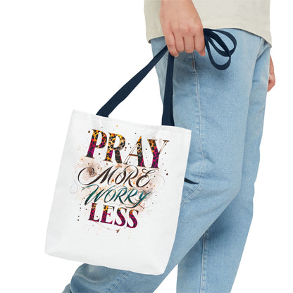 Inspirational Tote Bag - Pray More Worry Less, Motivational Gift, Everyday Use, Eco-Friendly Bag, Affirmation Bag, Prayer Tote