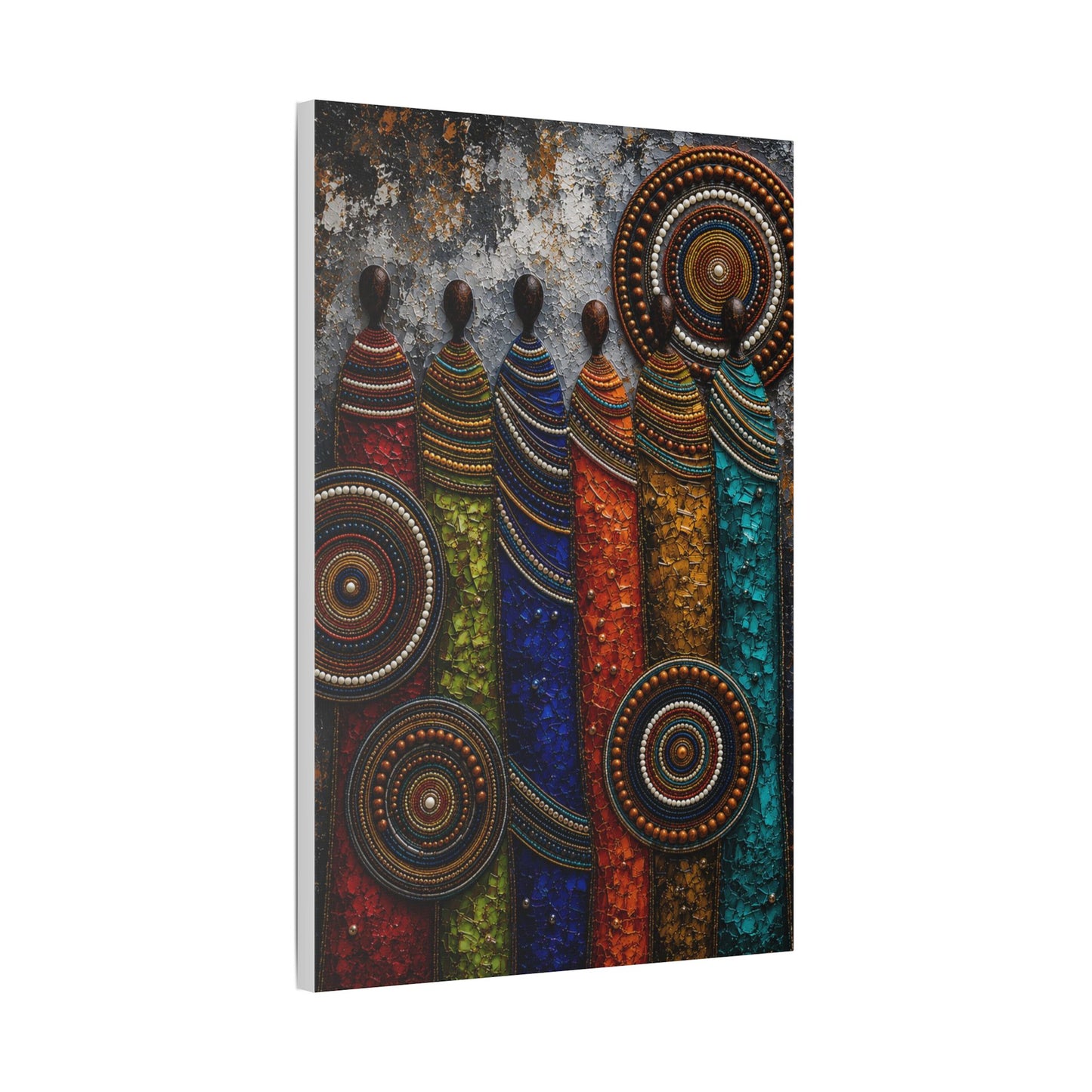 Abstract Tribal Figures Stretched Canvas Wall Art — Colorful African-Inspired Home Decor