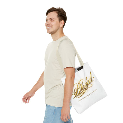 Blessed Gold Script Tote Bag – Inspirational Faith Canvas Grocery Bag