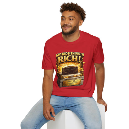My Kids Think I'm Rich T-Shirt — Funny Parent Tee with Empty Wallet Design