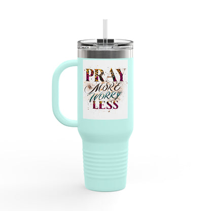 Pray More Worry Less Insulated Travel Mug, 40oz - Motivational Coffee Cup for On-the-Go, Perfect Gift for Teachers, Friends, and Self-Care