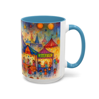 Whimsical Carnival Mug with Colorful Fairground Design, Perfect for Coffee Lovers, Gifts for Festivals, Cute Art Mug, Tea Cup