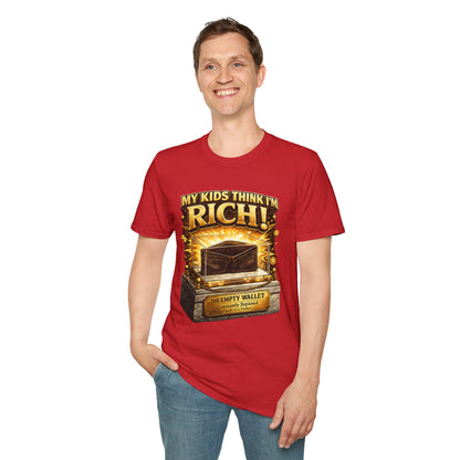My Kids Think I'm Rich T-Shirt — Funny Parent Tee with Empty Wallet Design