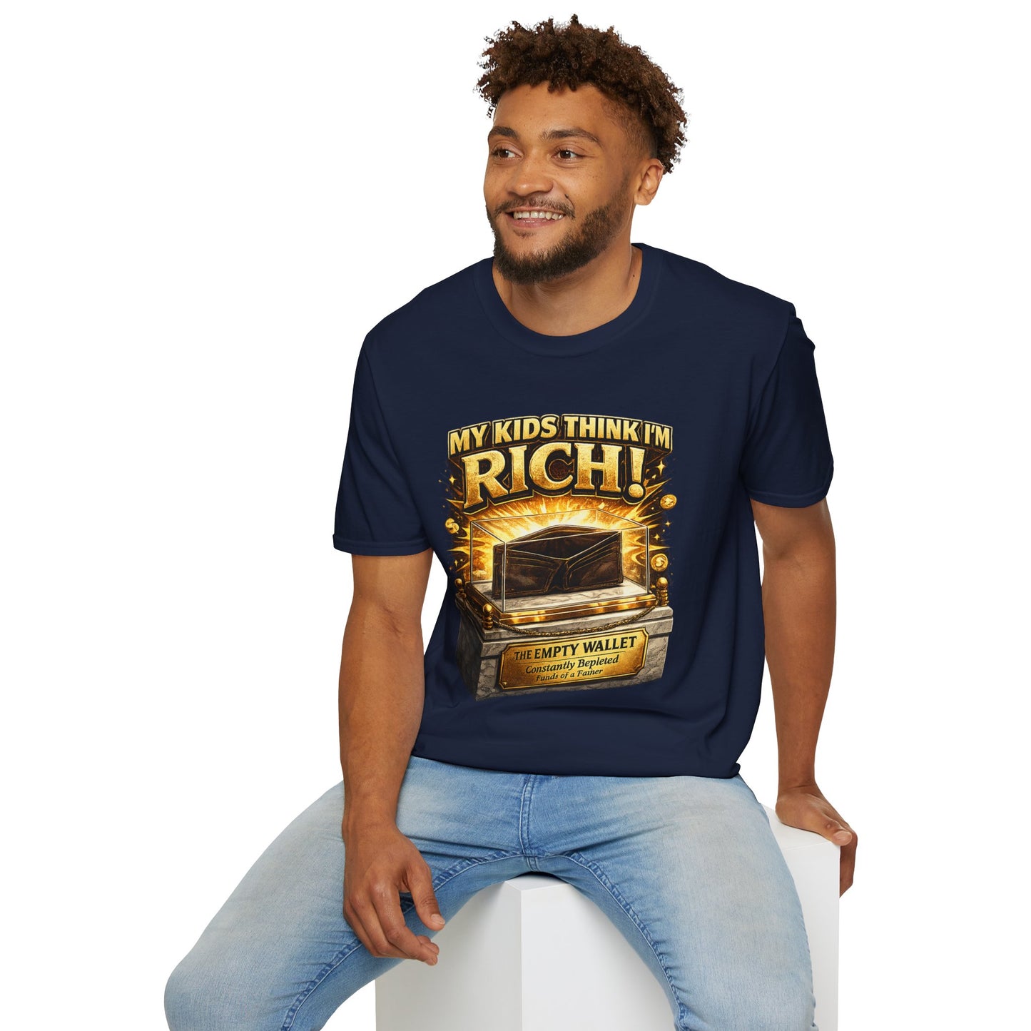 My Kids Think I'm Rich T-Shirt — Funny Parent Tee with Empty Wallet Design