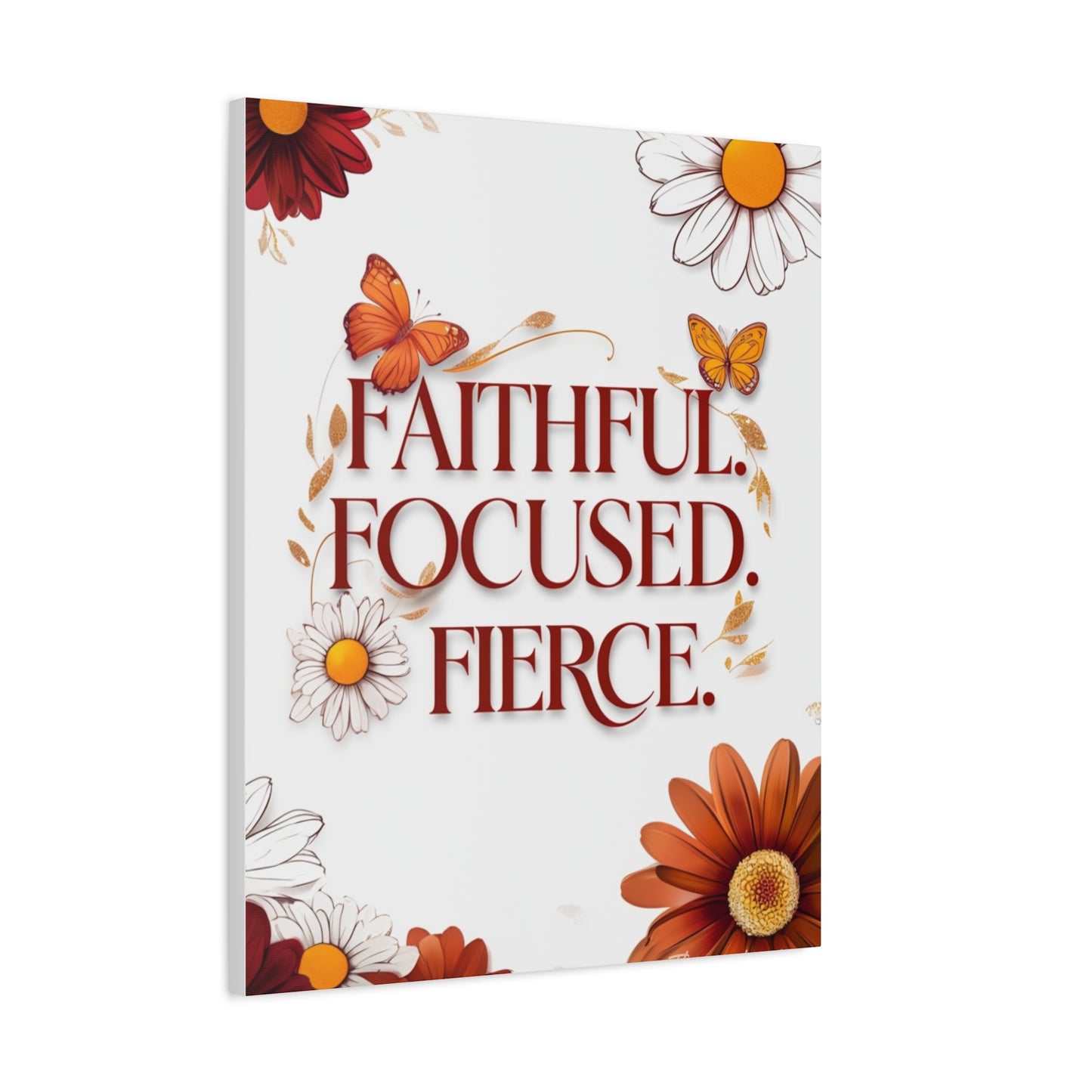Inspirational Wall Art Canvas, Faithful Focused Fierce Decor, Motivational Gift, Home Office Wall Decor, Floral Design Art