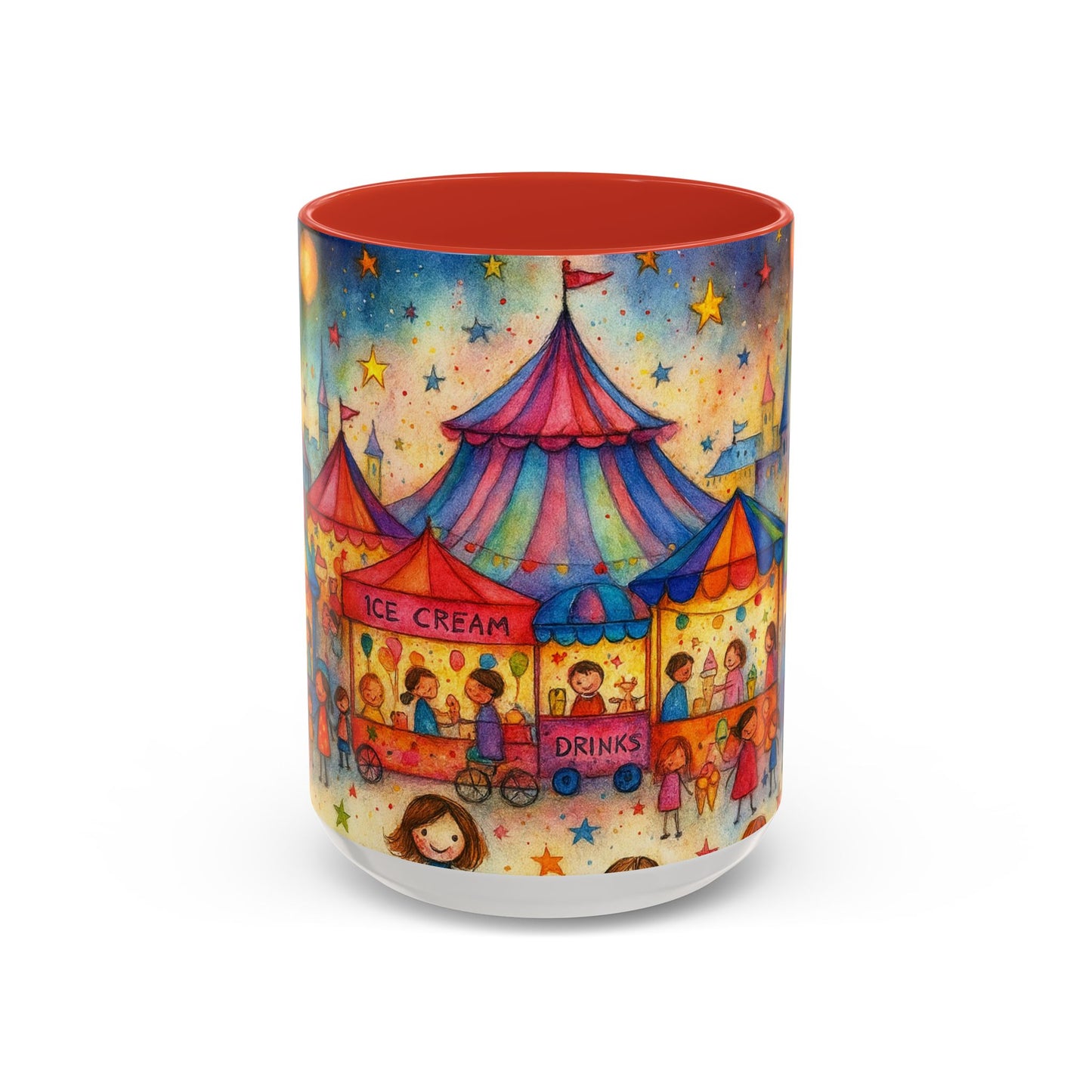 Whimsical Carnival Mug with Colorful Fairground Design, Perfect for Coffee Lovers, Gifts for Festivals, Cute Art Mug, Tea Cup