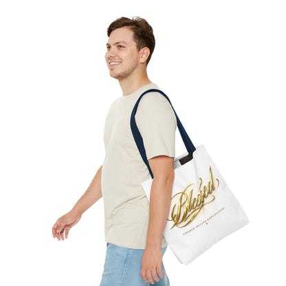 Blessed Gold Script Tote Bag – Inspirational Faith Canvas Grocery Bag