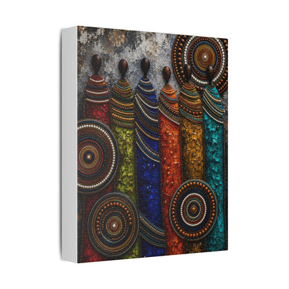 Abstract Tribal Figures Stretched Canvas Wall Art — Colorful African-Inspired Home Decor