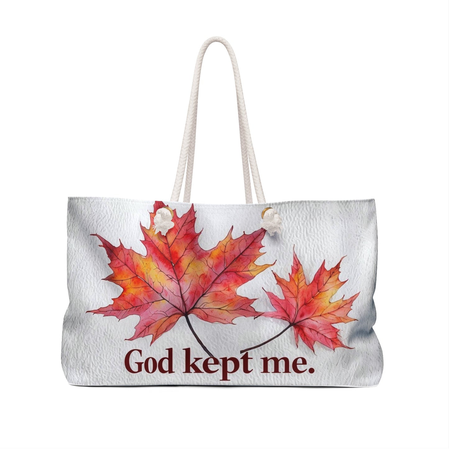 Autumn Inspiration Weekender Bag, Fall Travel Tote, Inspirational Quotes Bag, Seasonal Getaway Bag, God Kept Me Design
