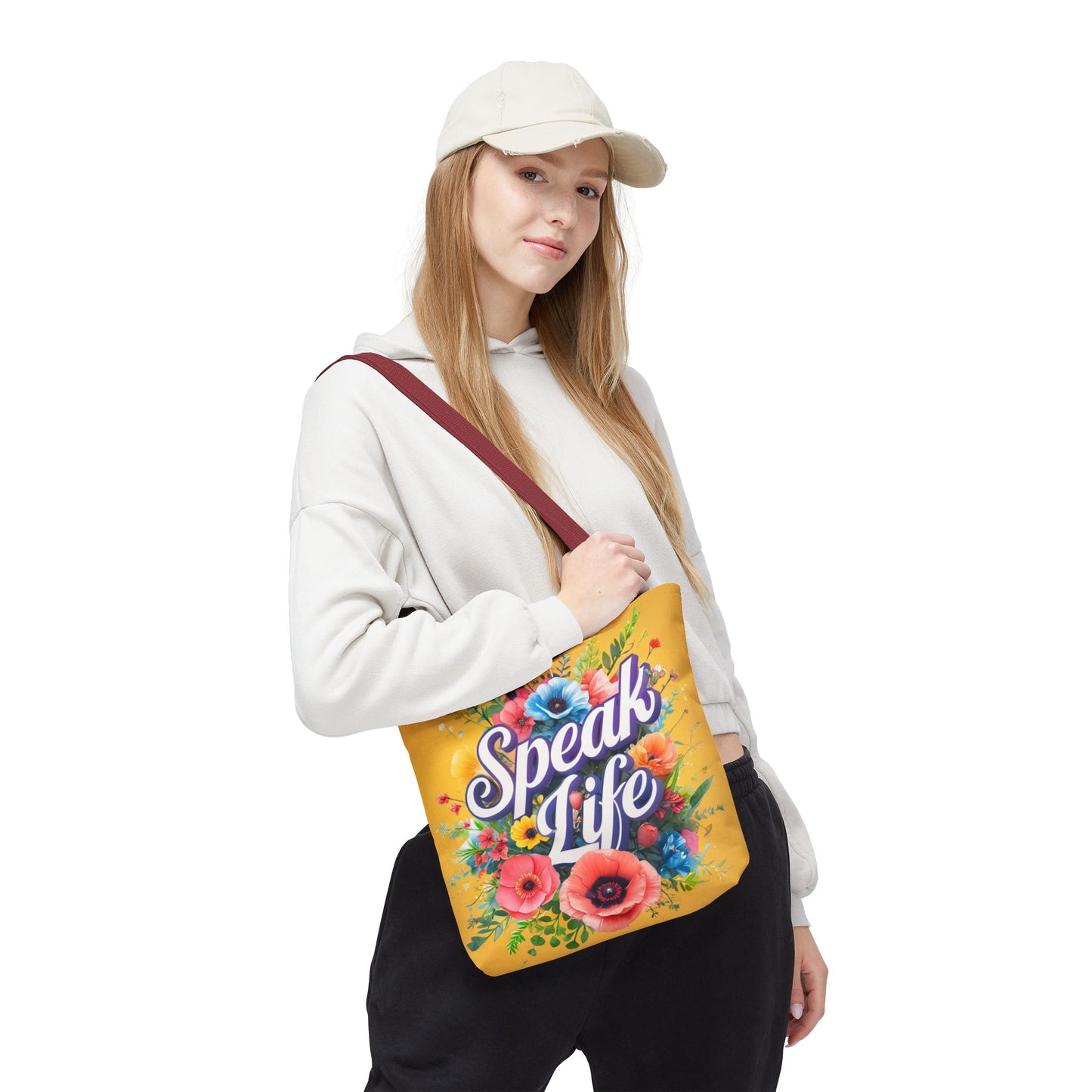 Vibrant Floral Tote Bag - Speak Life, Eco-Friendly Shopping Bag, Gift for Her, Beach Bag, Inspirational Quote Accessory